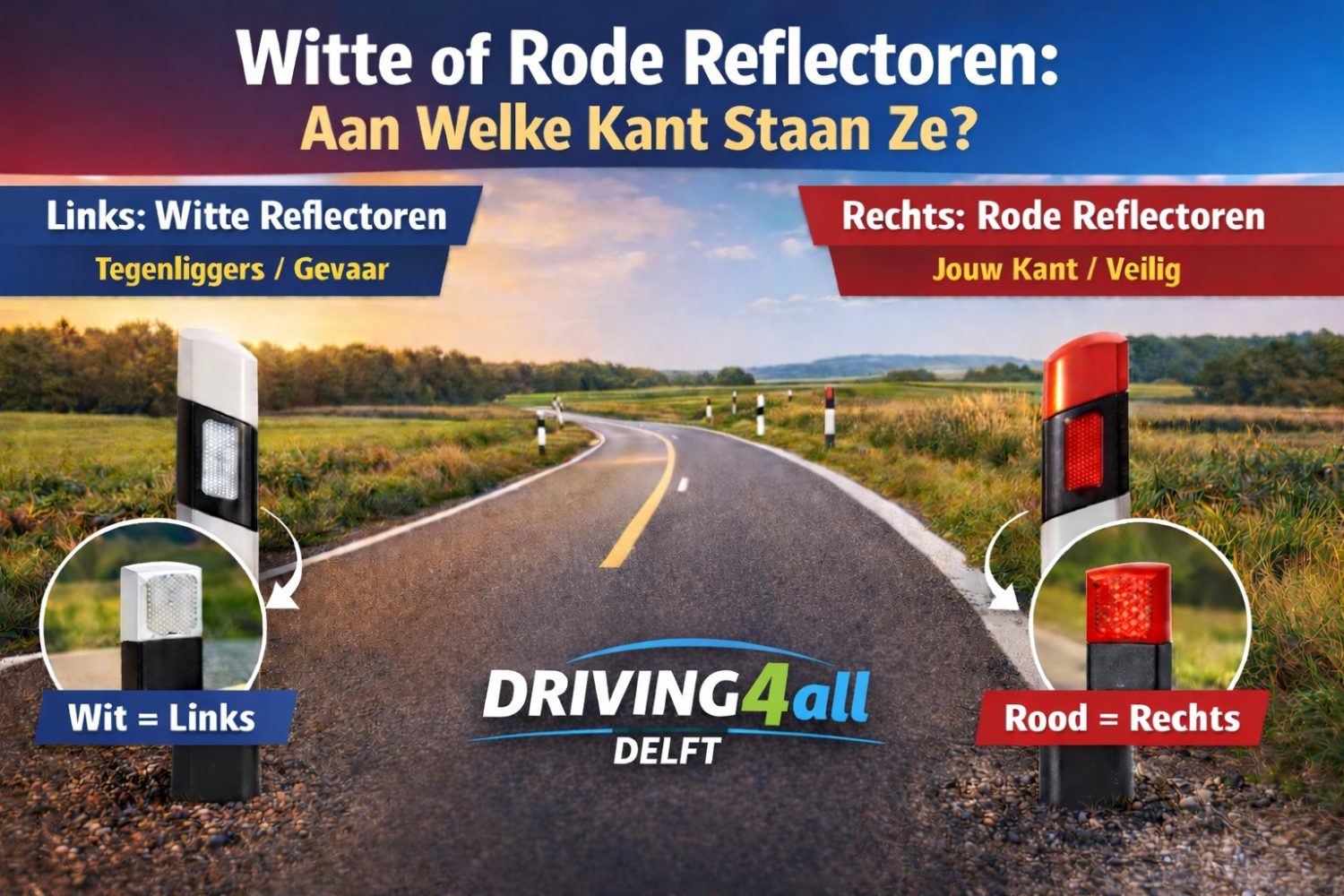 Je bekijkt nu Witte en rode reflectoren langs de weg: wat betekenen ze en waar staan ze?